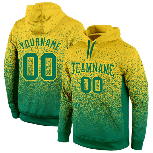 Custom Stitched Gold Kelly Green Fade Fashion Sports Pullover Sweatshirt Hoodie - Main View