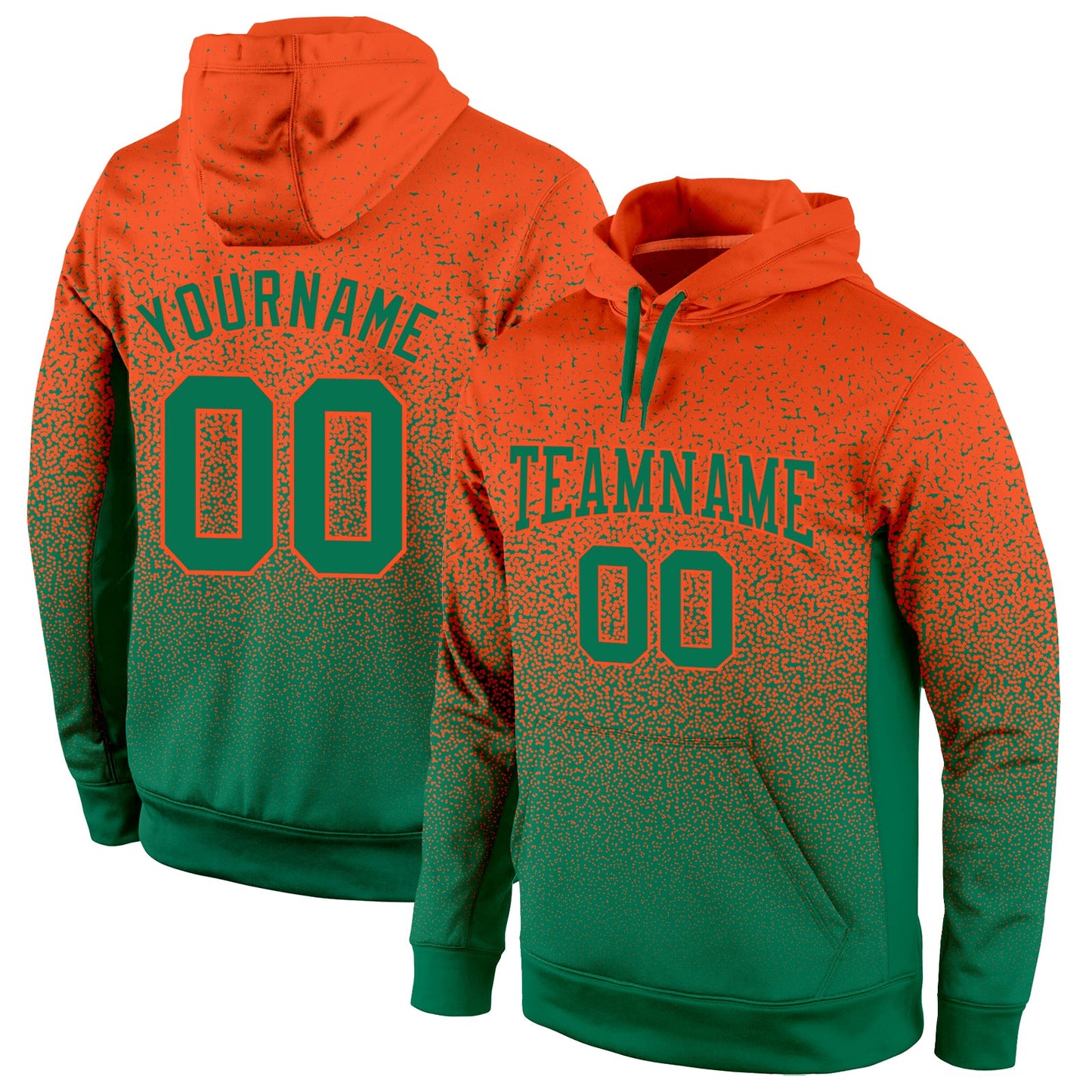 Custom Stitched Orange Kelly Green Fade Fashion Sports Pullover Sweatshirt Hoodie - Main View