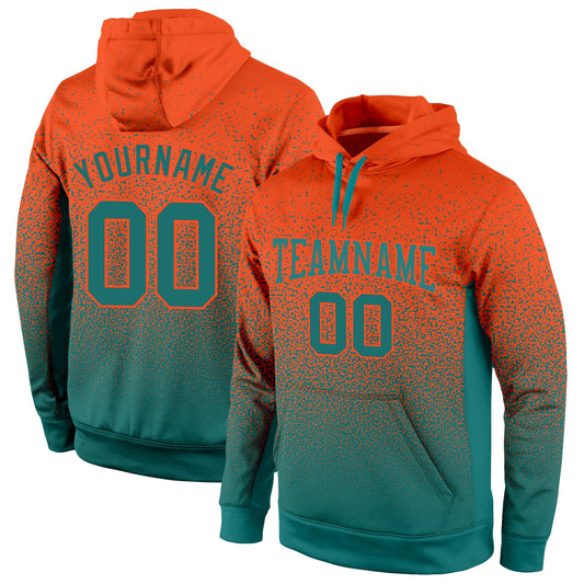 Custom Stitched Orange Aqua Fade Fashion Sports Pullover Sweatshirt Hoodie - Main View