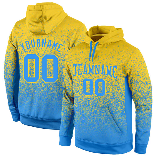 Custom Stitched Gold Powder Blue Fade Fashion Sports Pullover Sweatshirt Hoodie - Main View