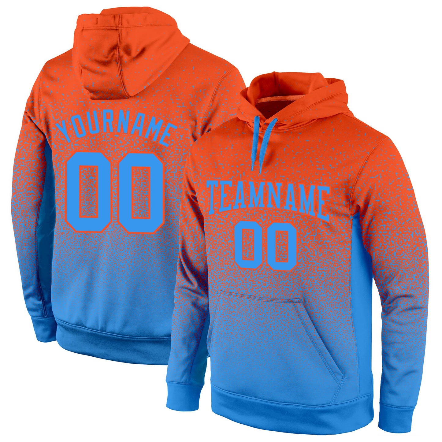Custom Stitched Orange Powder Blue Fade Fashion Sports Pullover Sweatshirt Hoodie - Main View