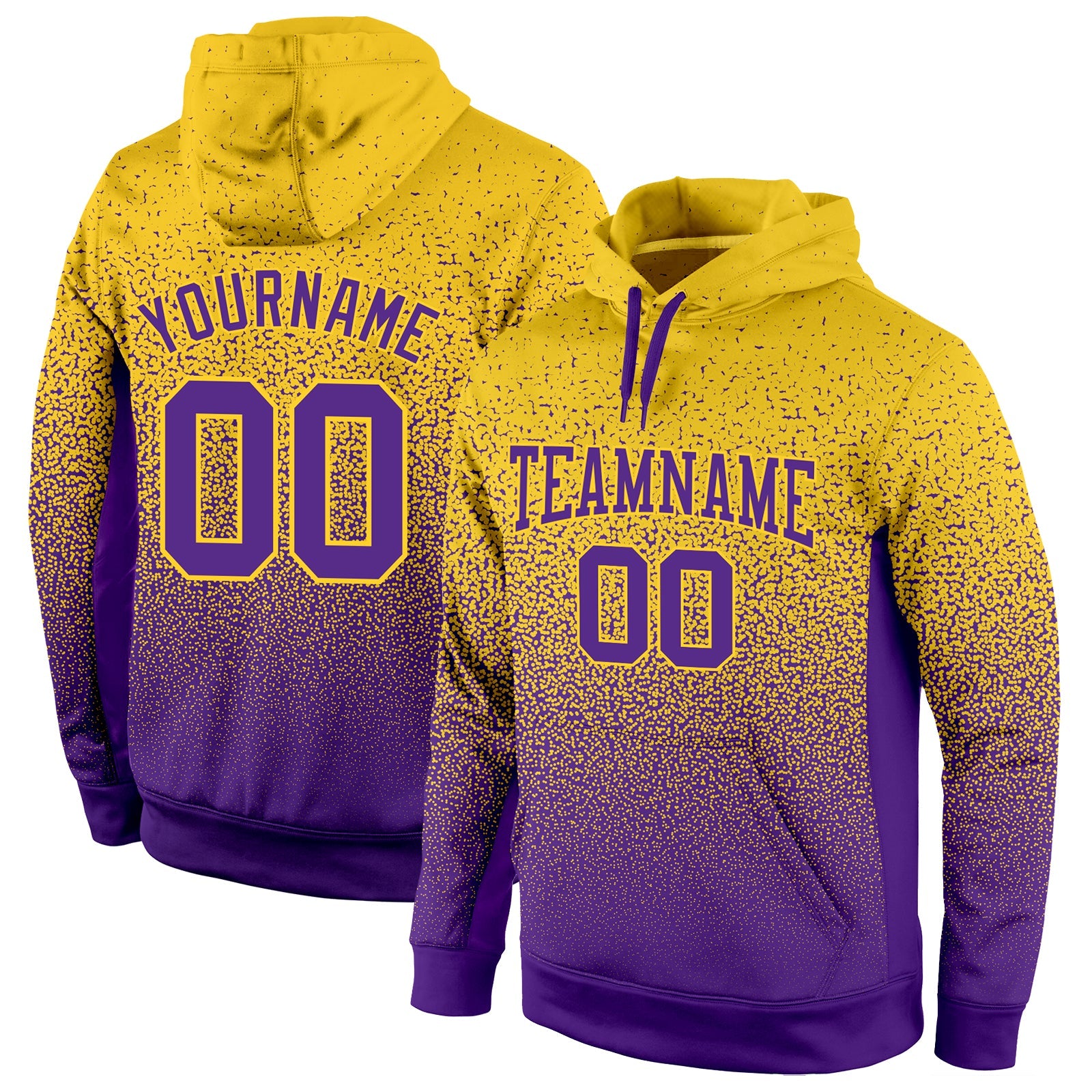 Custom Stitched Gold Purple Fade Fashion Sports Pullover Sweatshirt Hoodie - Main View