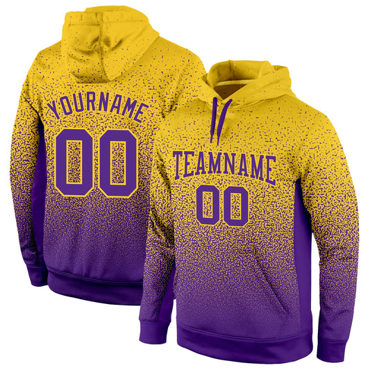 Custom Stitched Gold Purple Fade Fashion Sports Pullover Sweatshirt Hoodie - Main View