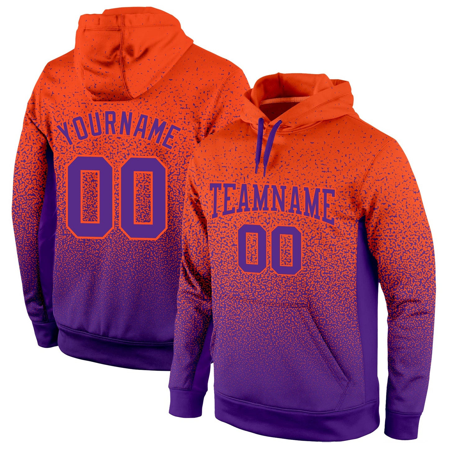 Custom Stitched Orange Purple Fade Fashion Sports Pullover Sweatshirt Hoodie - Main View