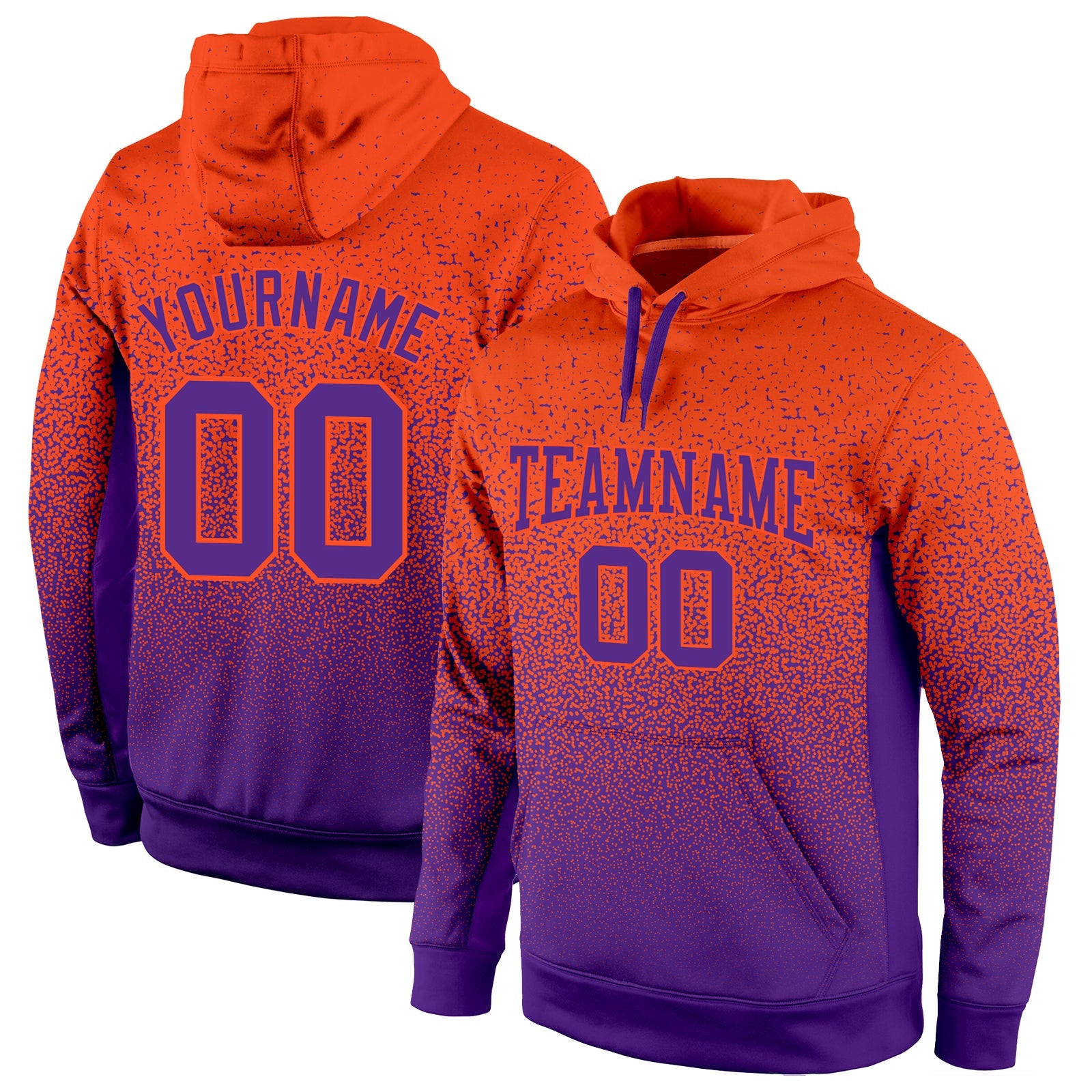 Custom Stitched Orange Purple Fade Fashion Sports Pullover Sweatshirt Hoodie - Main View