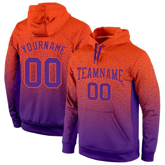Custom Stitched Orange Purple Fade Fashion Sports Pullover Sweatshirt Hoodie - Main View