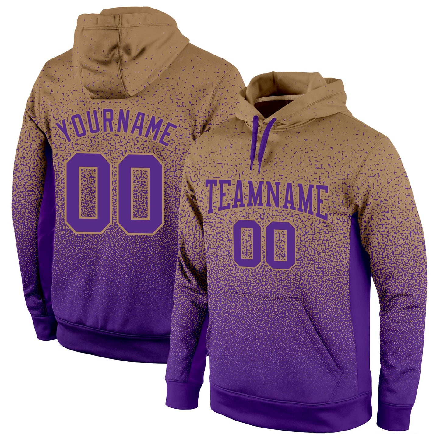 Custom Stitched Old Gold Purple Fade Fashion Sports Pullover Sweatshirt Hoodie - Main View