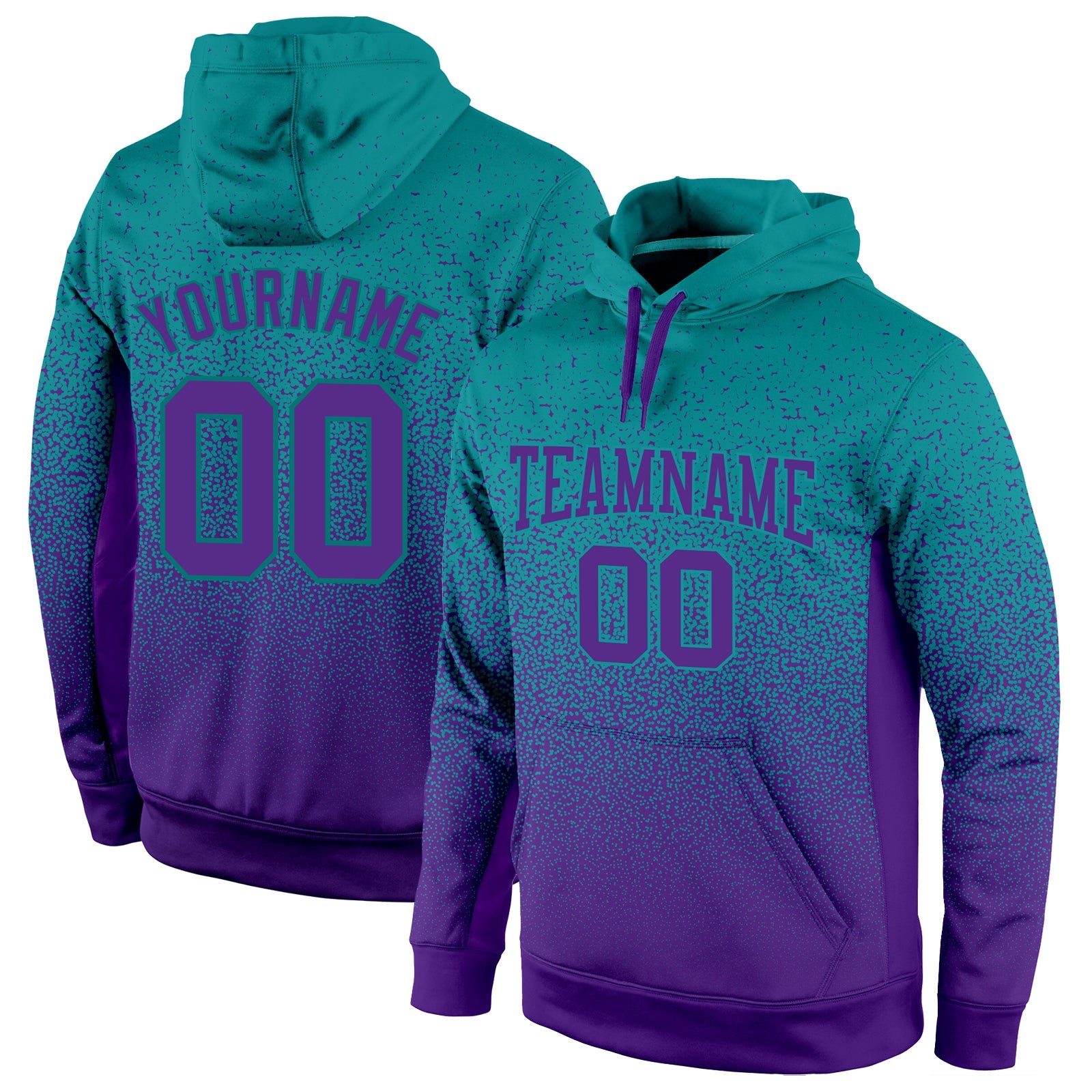 Custom Stitched Aqua Purple Fade Fashion Sports Pullover Sweatshirt Hoodie - Main View
