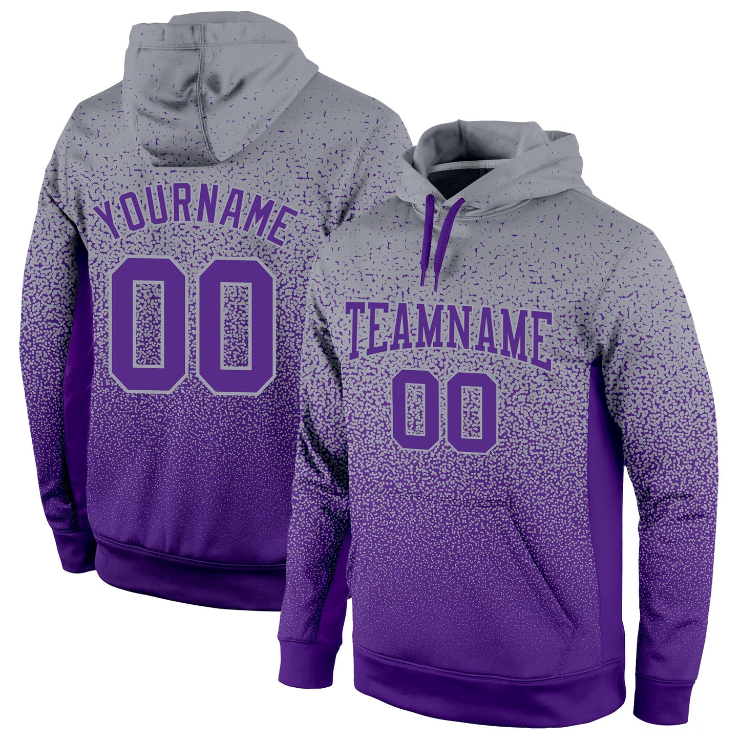 Custom Stitched Gray Purple Fade Fashion Sports Pullover Sweatshirt Hoodie - Main View
