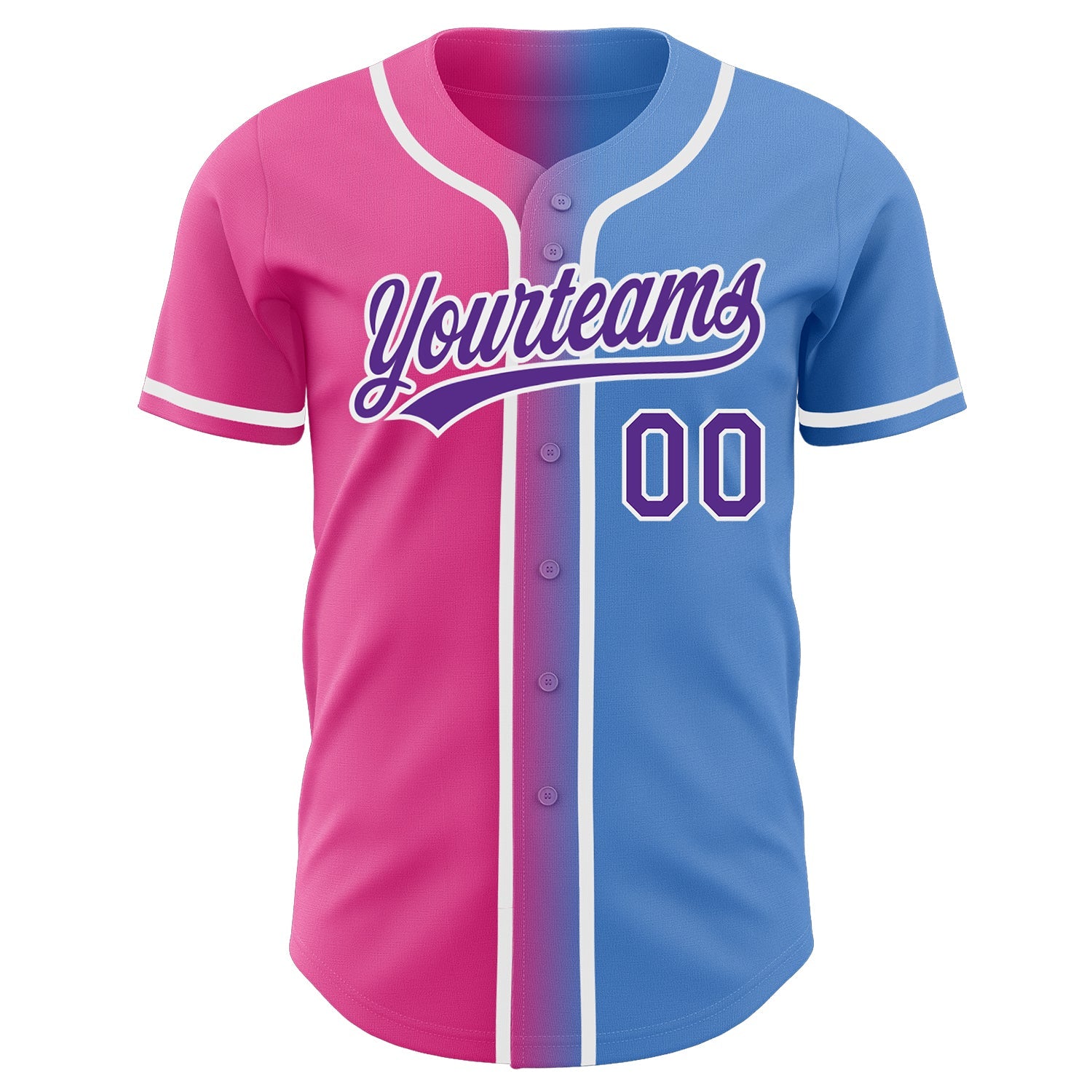 Custom Powder Blue Purple-Pink Authentic Gradient Fashion Baseball Jersey view 2