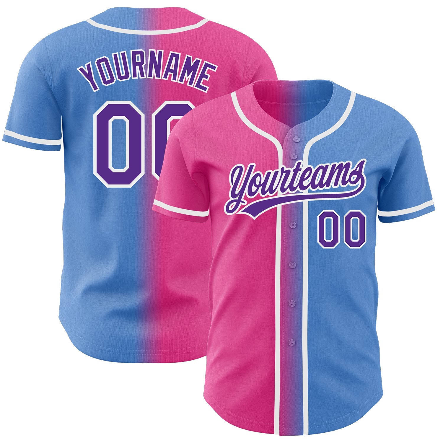 Custom Powder Blue Purple-Pink Authentic Gradient Fashion Baseball Jersey - Main View