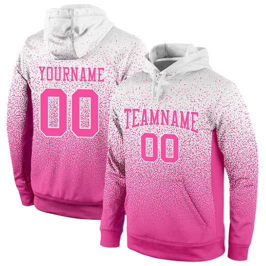 Custom Stitched White Pink Fade Fashion Sports Pullover Sweatshirt Hoodie - Main View