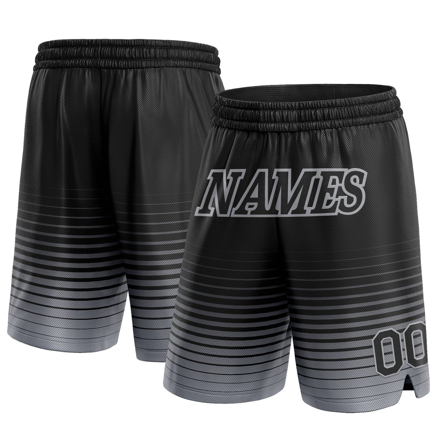 Custom Black Gray Pinstripe Fade Fashion Authentic Basketball Shorts - Main View