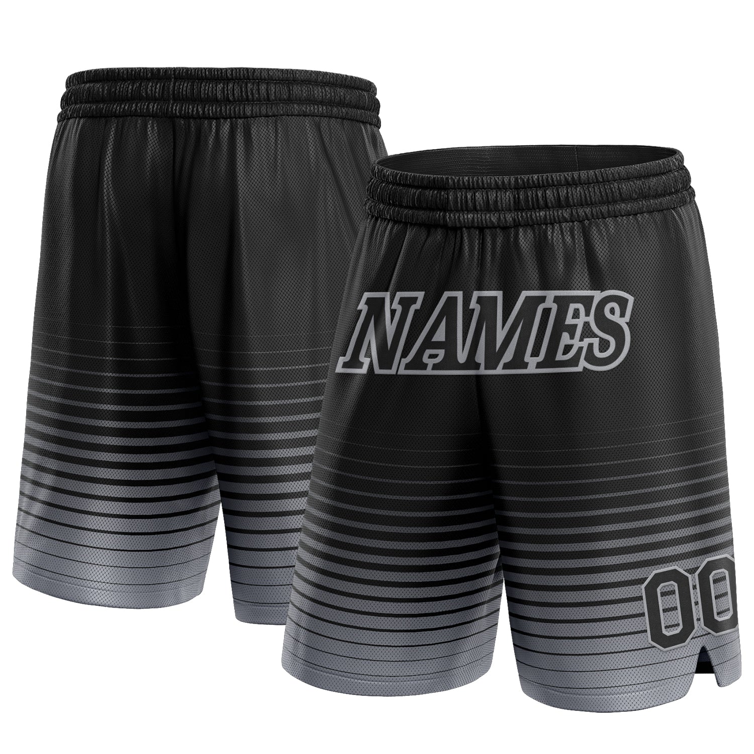 Custom Black Gray Pinstripe Fade Fashion Authentic Basketball Shorts - Main View
