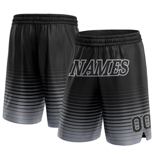 Custom Black Gray Pinstripe Fade Fashion Authentic Basketball Shorts - Main View