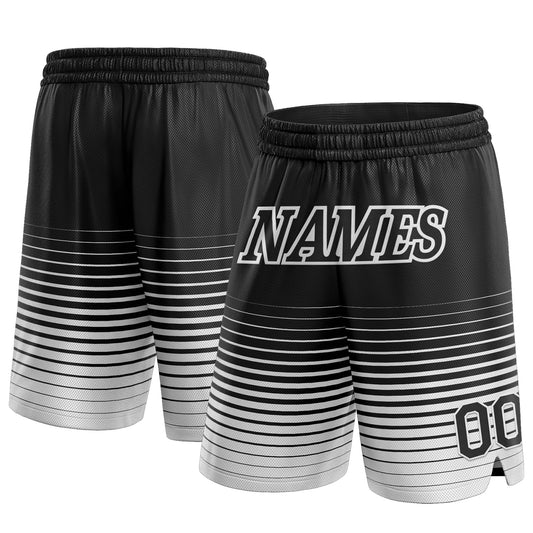 Custom Black White Pinstripe Fade Fashion Authentic Basketball Shorts - Main View