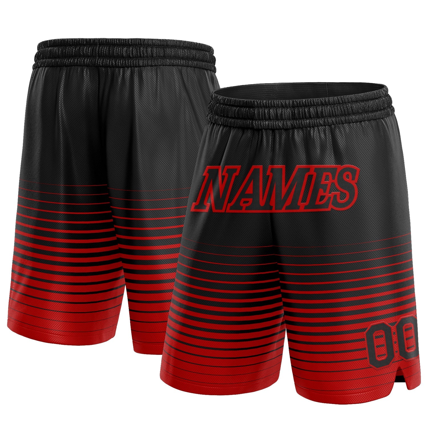 Custom Black Red Pinstripe Fade Fashion Authentic Basketball Shorts - Main View