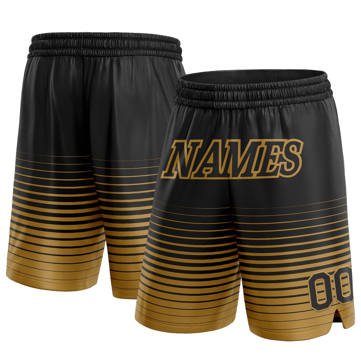 Custom Black Old Gold Pinstripe Fade Fashion Authentic Basketball Shorts - Main View