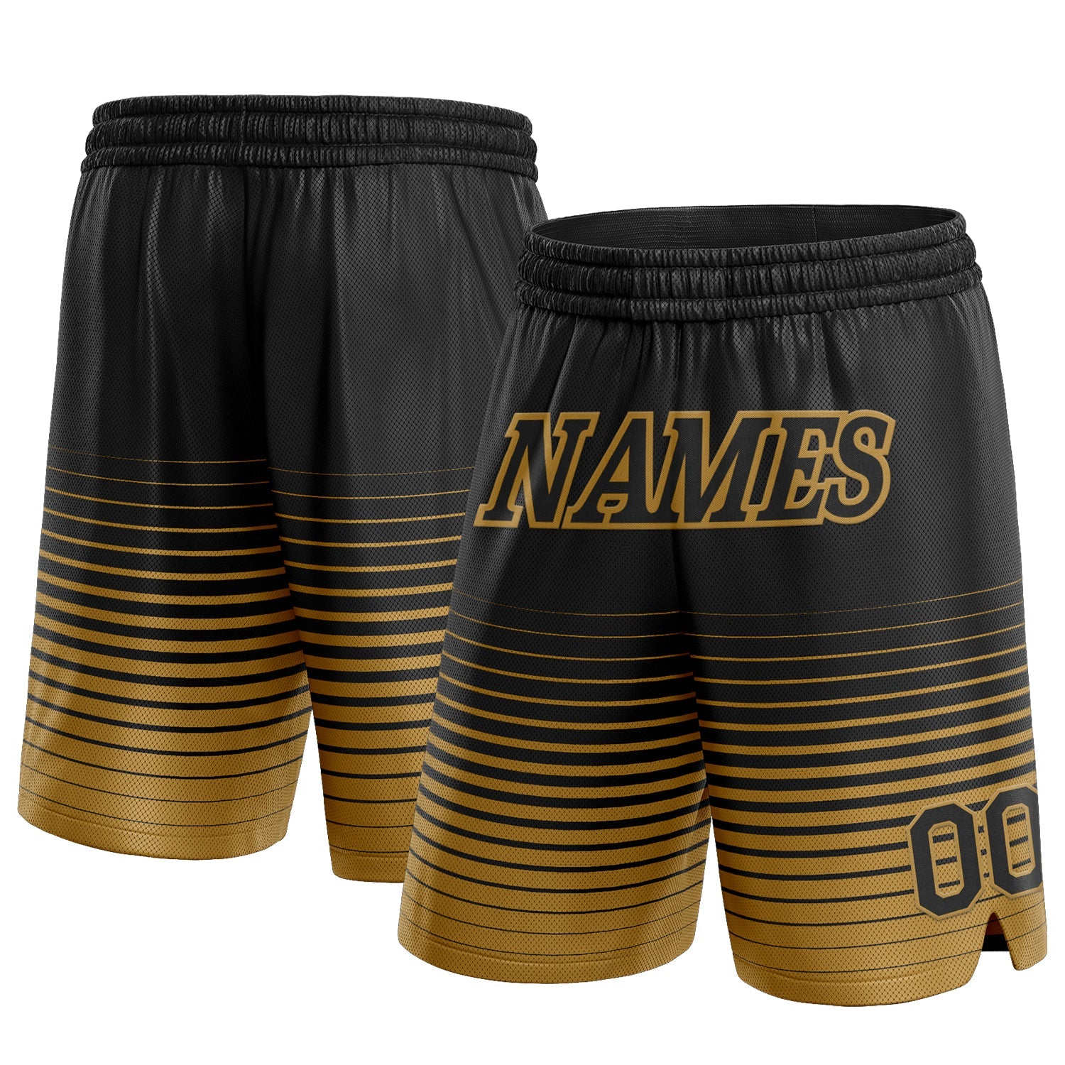 Custom Black Old Gold Pinstripe Fade Fashion Authentic Basketball Shorts - Main View