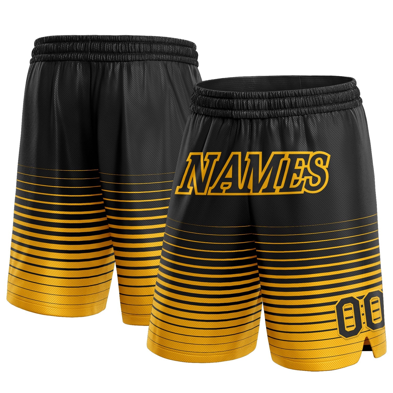 Custom Black Gold Pinstripe Fade Fashion Authentic Basketball Shorts - Main View