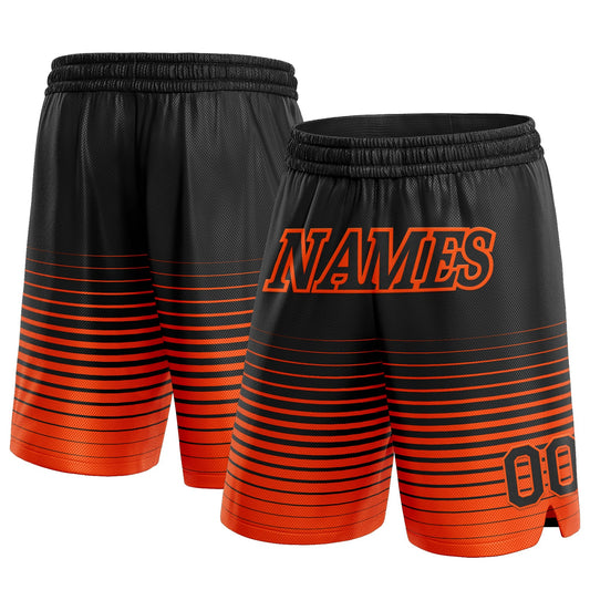 Custom Black Orange Pinstripe Fade Fashion Authentic Basketball Shorts - Main View