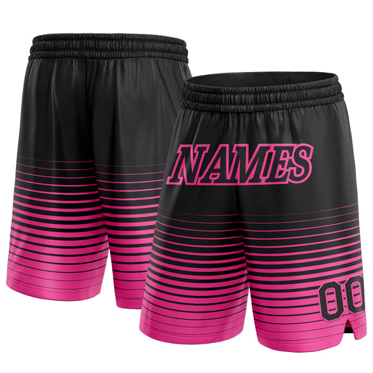 Custom Black Pink Pinstripe Fade Fashion Authentic Basketball Shorts - Main View