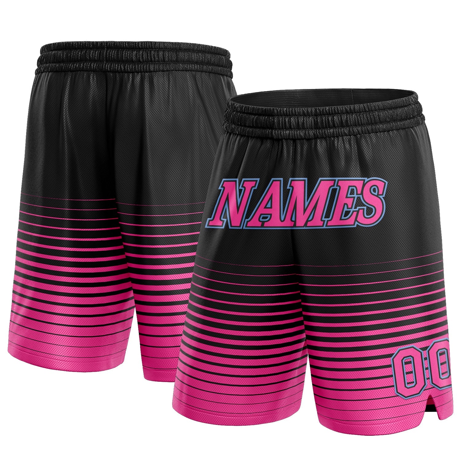 Custom Black Pink-Light Blue Pinstripe Fade Fashion Authentic Basketball Shorts - Main View