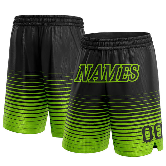 Custom Black Neon Green Pinstripe Fade Fashion Authentic Basketball Shorts - Main View