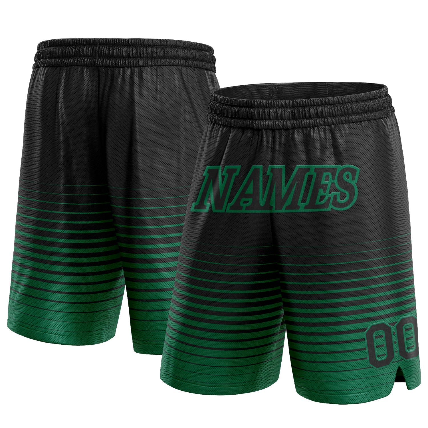 Custom Black Kelly Green Pinstripe Fade Fashion Authentic Basketball Shorts - Main View