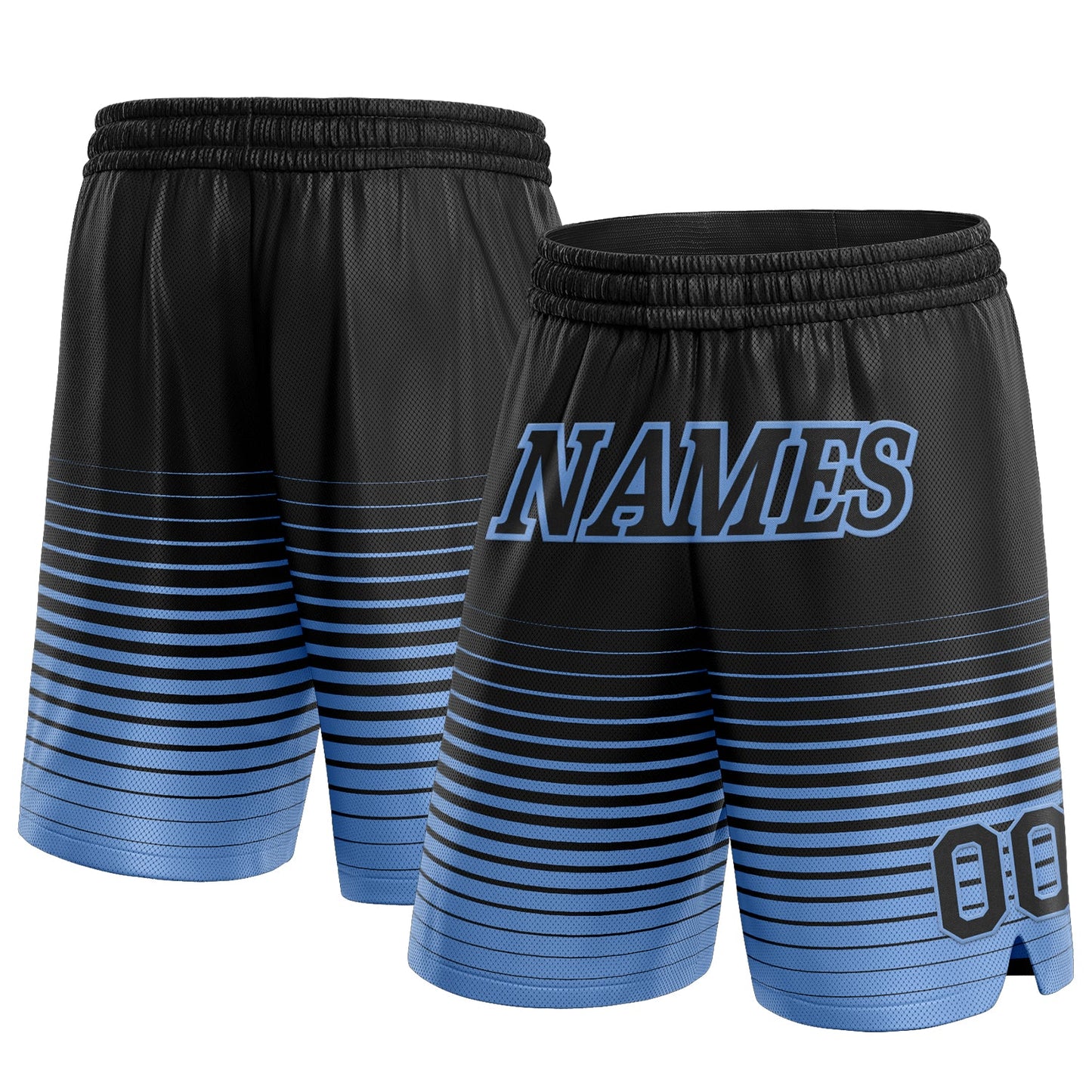 Custom Black Light Blue Pinstripe Fade Fashion Authentic Basketball Shorts - Main View