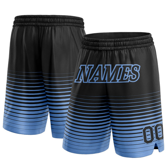 Custom Black Light Blue Pinstripe Fade Fashion Authentic Basketball Shorts - Main View