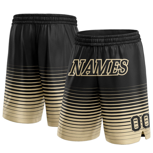 Custom Black Cream Pinstripe Fade Fashion Authentic Basketball Shorts - Main View