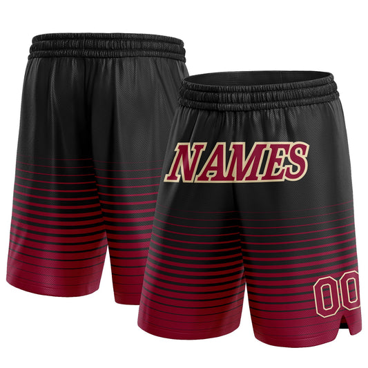 Custom Black Maroon-Cream Pinstripe Fade Fashion Authentic Basketball Shorts - Main View