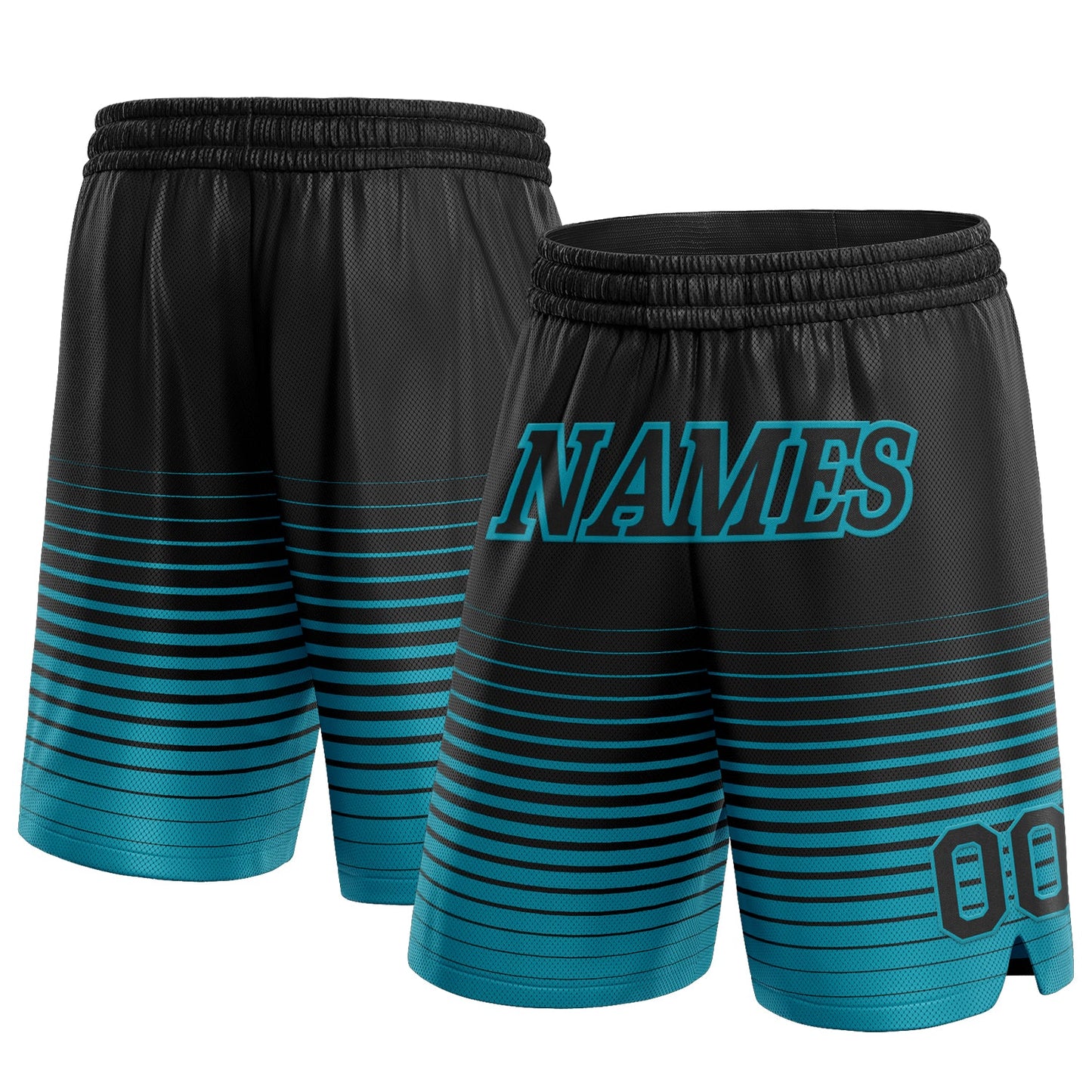 Custom Black Teal Pinstripe Fade Fashion Authentic Basketball Shorts - Main View