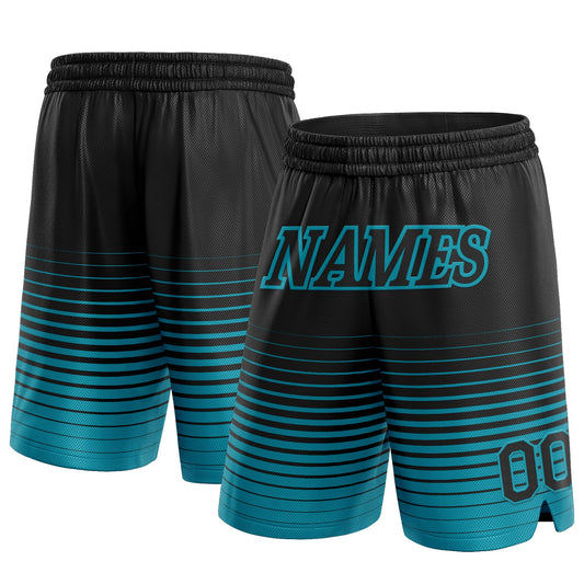 Custom Black Teal Pinstripe Fade Fashion Authentic Basketball Shorts - Main View