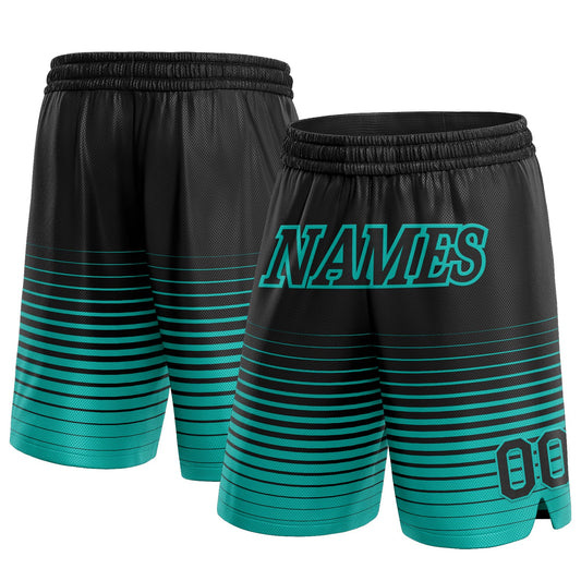 Custom Black Aqua Pinstripe Fade Fashion Authentic Basketball Shorts - Main View