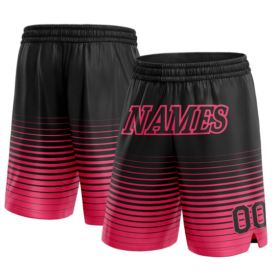 Custom Black Neon Pink Pinstripe Fade Fashion Authentic Basketball Shorts - Main View