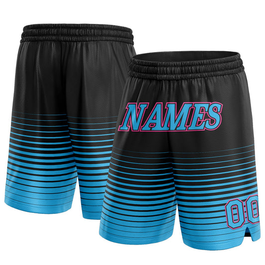 Custom Black Sky Blue-Pink Pinstripe Fade Fashion Authentic Basketball Shorts - Main View