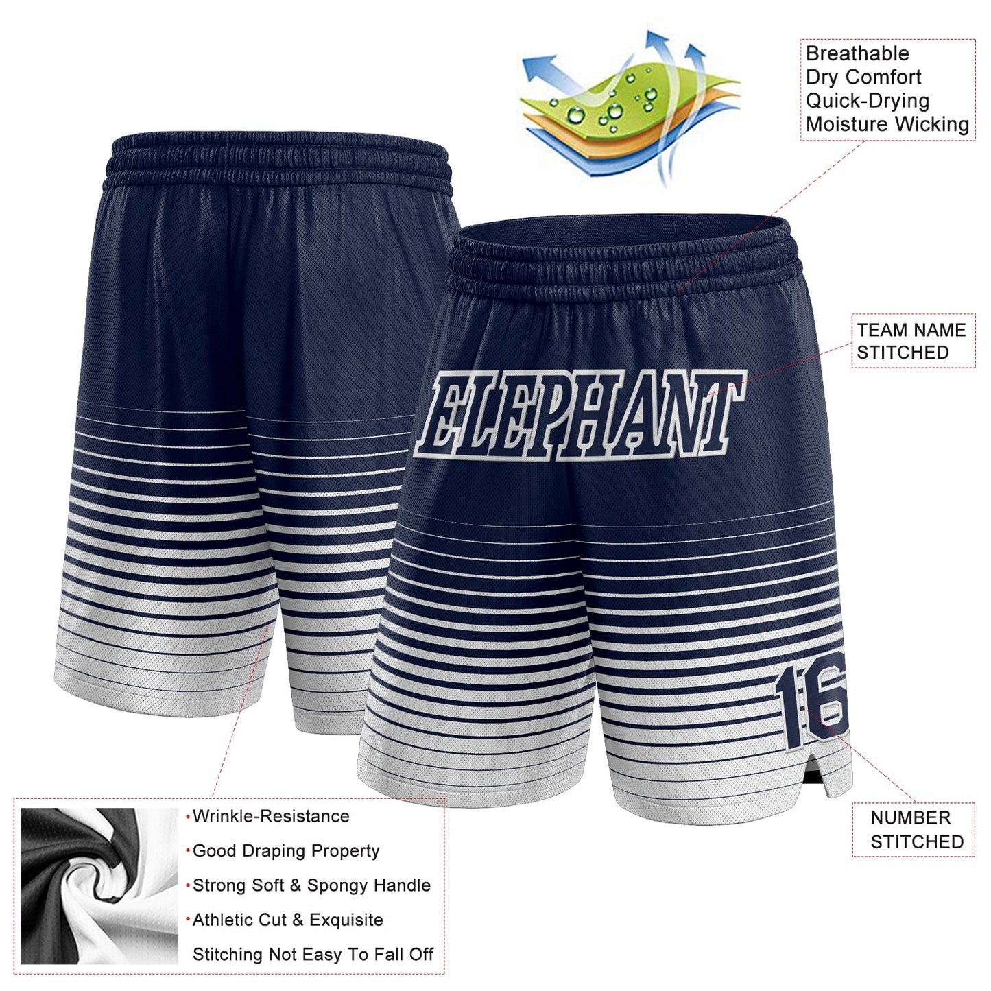 Custom Navy White Pinstripe Fade Fashion Authentic Basketball Shorts view 2