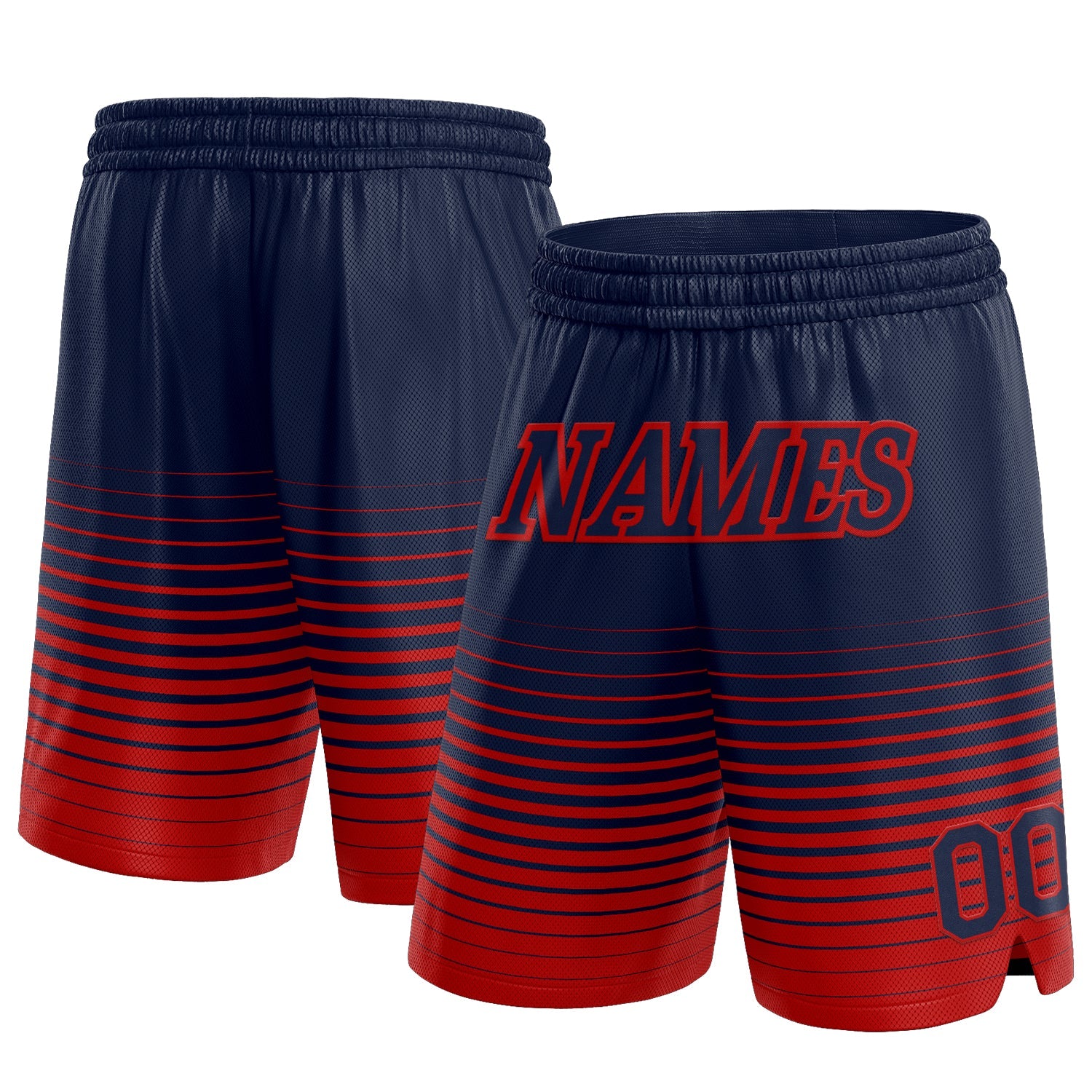 Custom Navy Red Pinstripe Fade Fashion Authentic Basketball Shorts - Main View