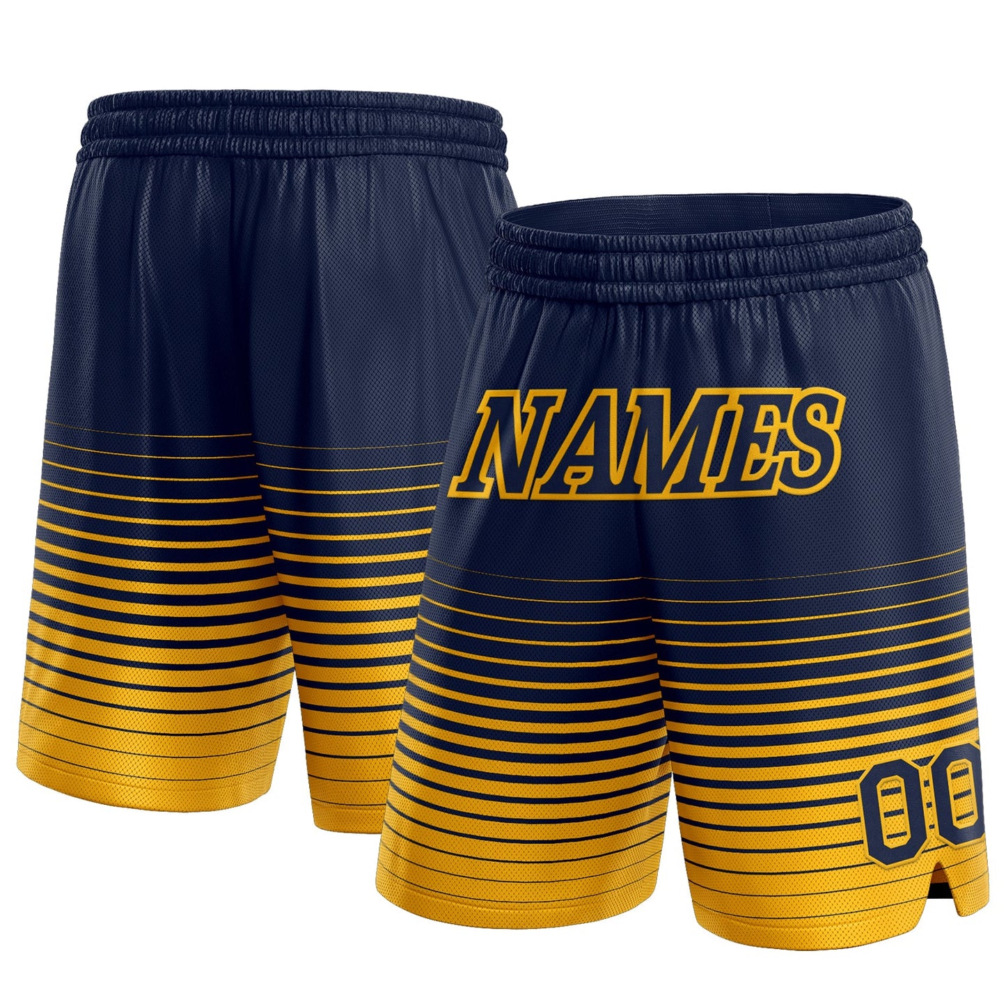 Custom Navy Gold Pinstripe Fade Fashion Authentic Basketball Shorts - Main View