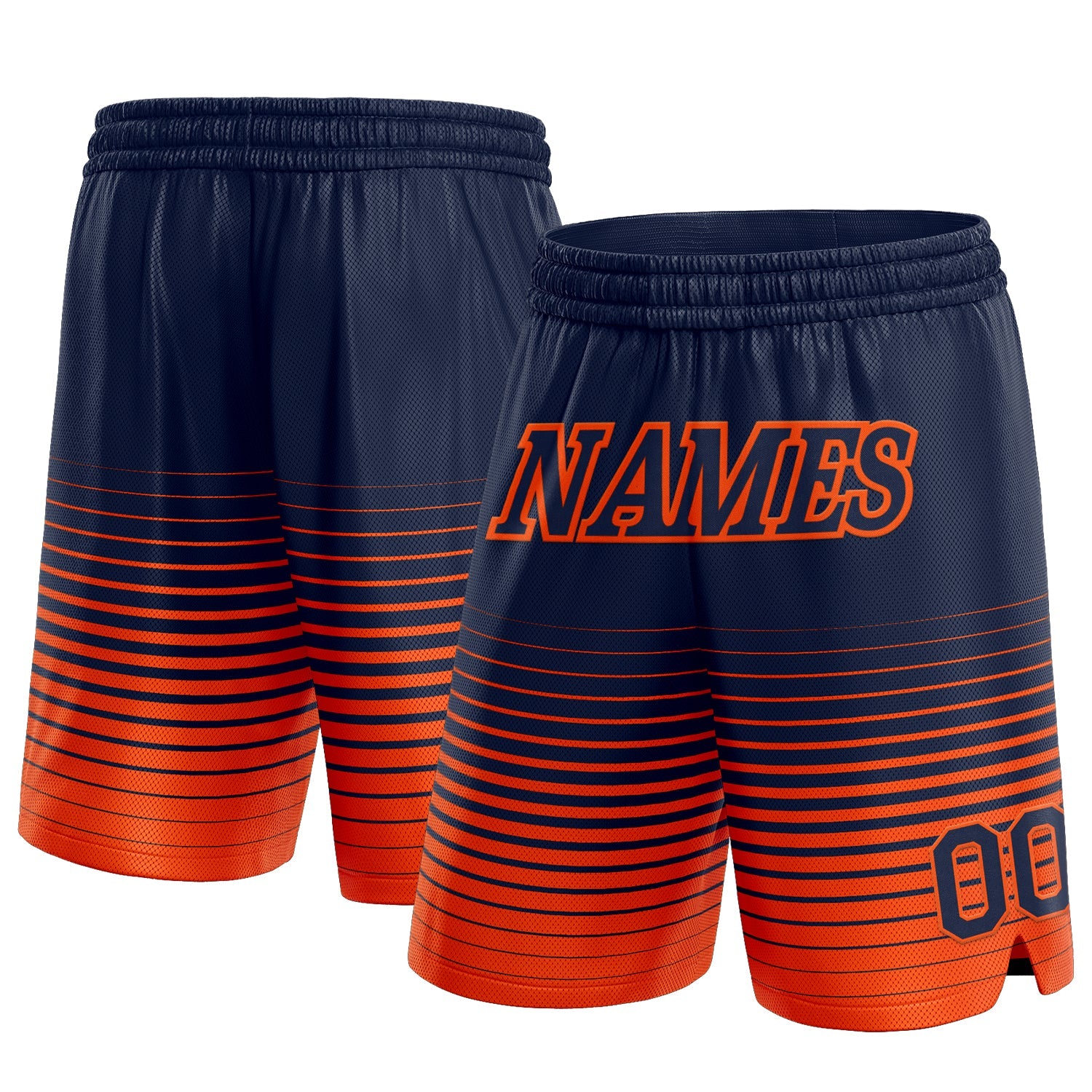 Custom Navy Orange Pinstripe Fade Fashion Authentic Basketball Shorts - Main View