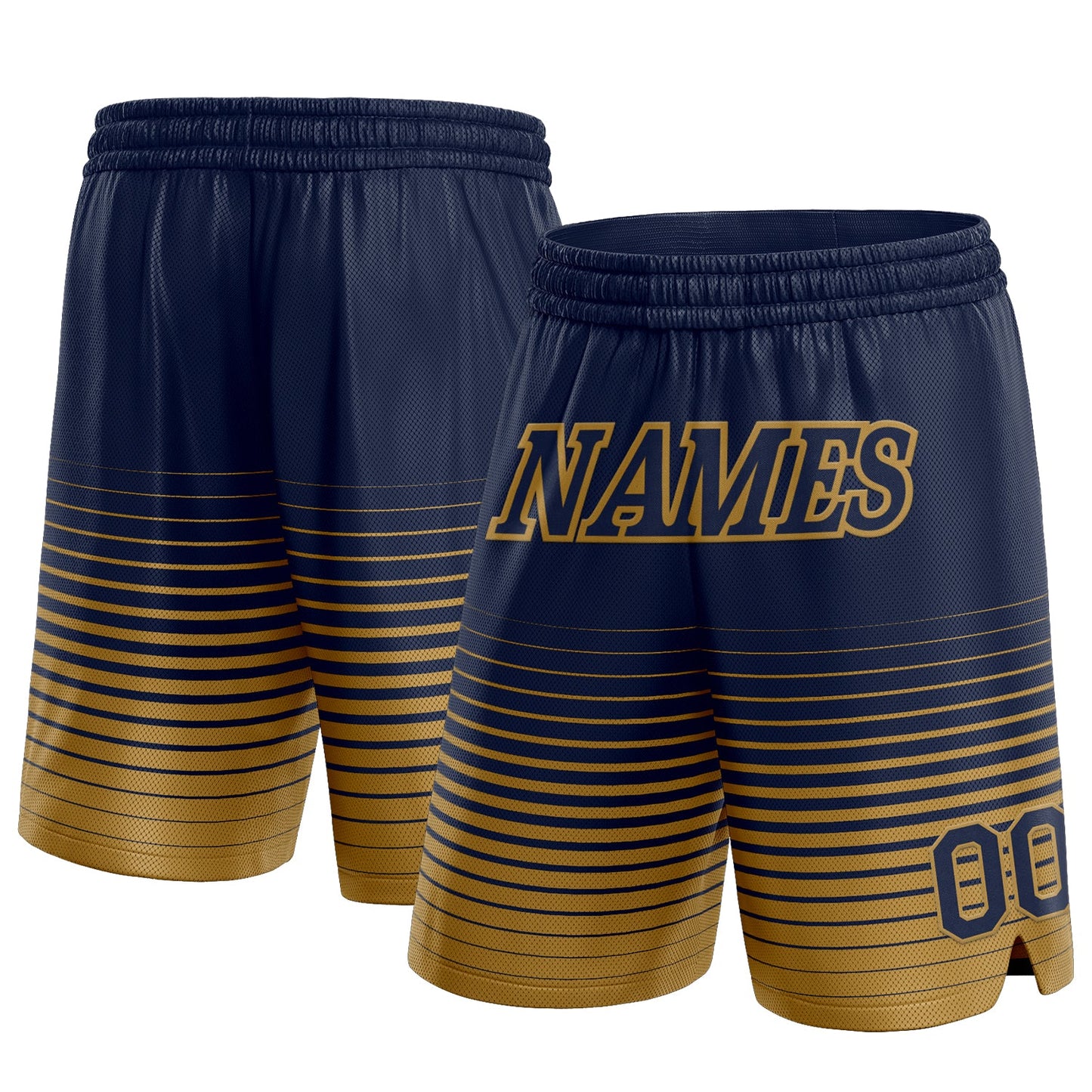 Custom Navy Old Gold Pinstripe Fade Fashion Authentic Basketball Shorts - Main View