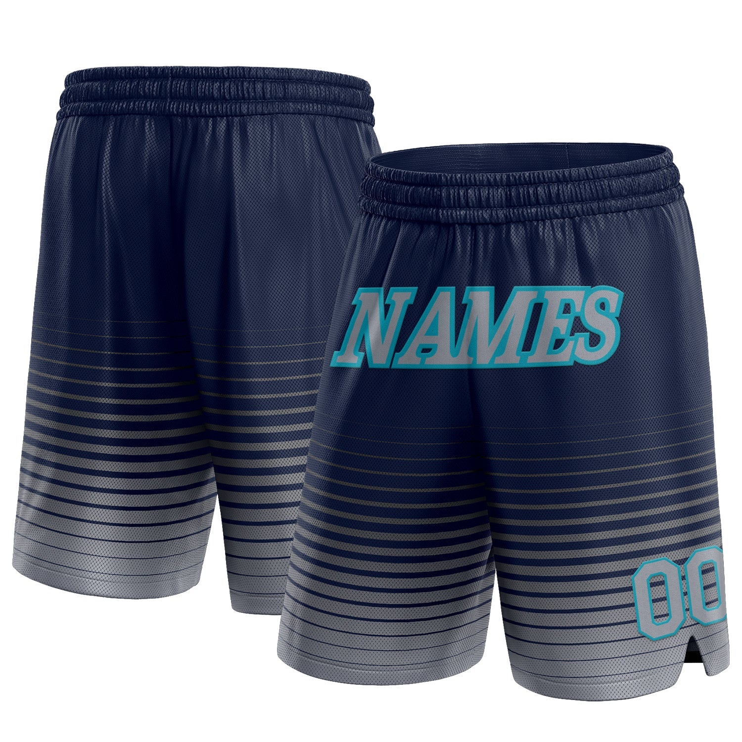 Custom Navy Gray-Teal Pinstripe Fade Fashion Authentic Basketball Shorts - Main View