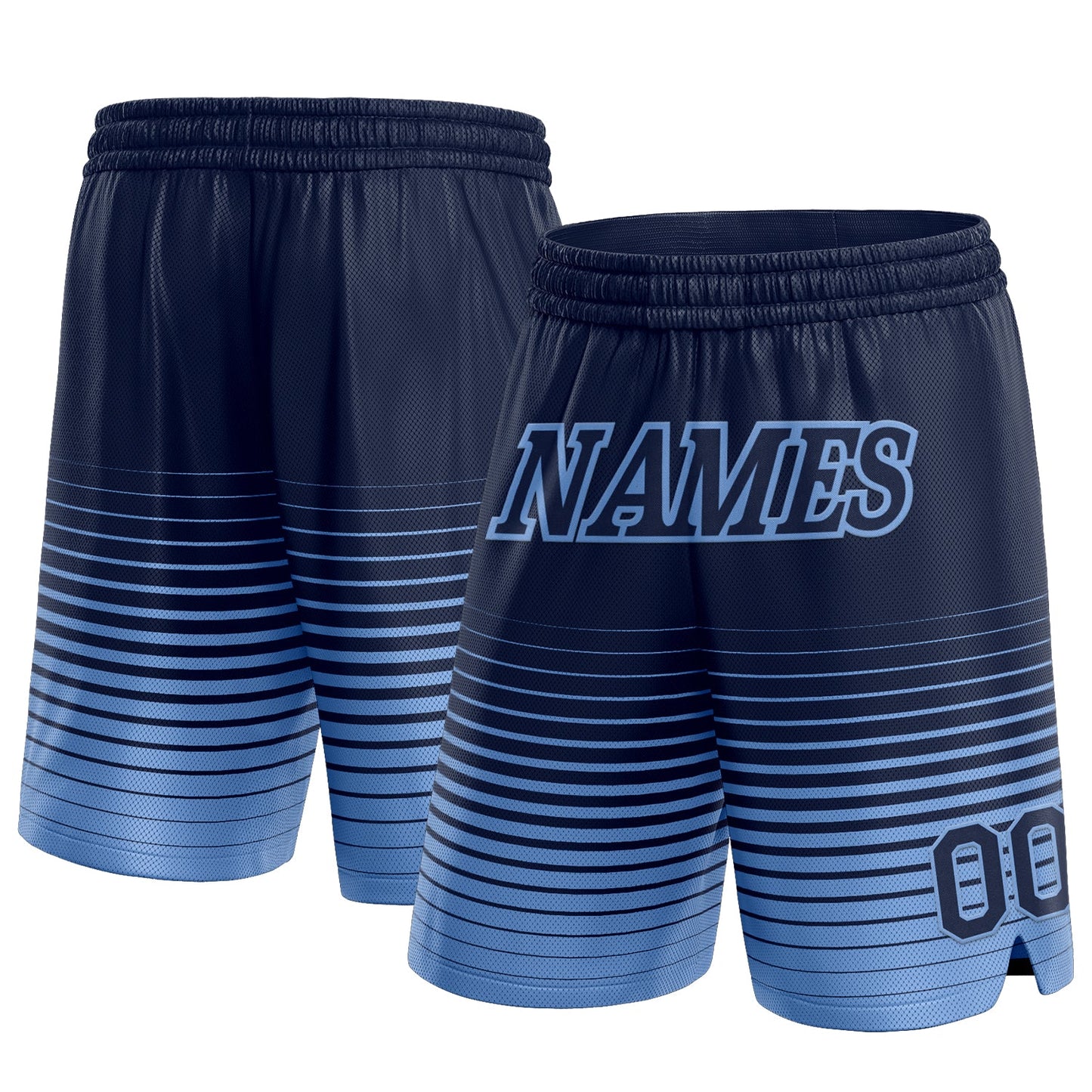 Custom Navy Light Blue Pinstripe Fade Fashion Authentic Basketball Shorts - Main View
