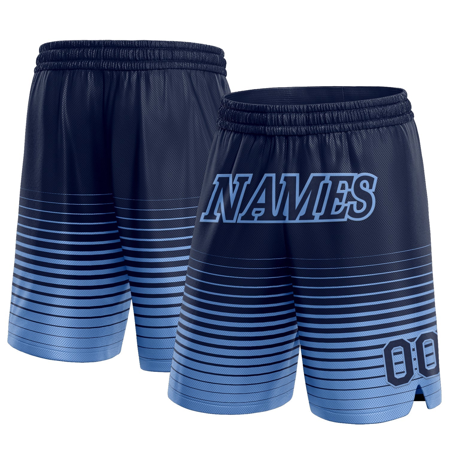 Custom Navy Light Blue Pinstripe Fade Fashion Authentic Basketball Shorts - Main View