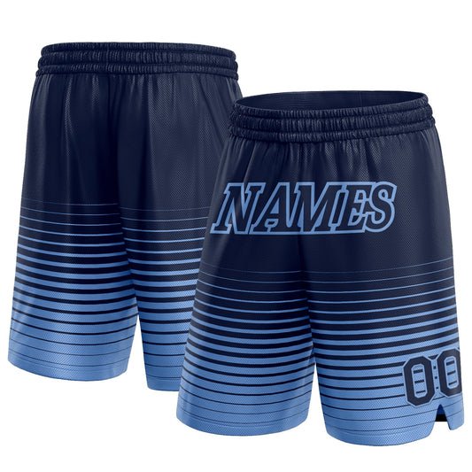 Custom Navy Light Blue Pinstripe Fade Fashion Authentic Basketball Shorts - Main View