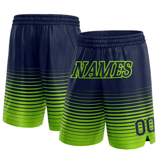 Custom Navy Neon Green Pinstripe Fade Fashion Authentic Basketball Shorts - Main View