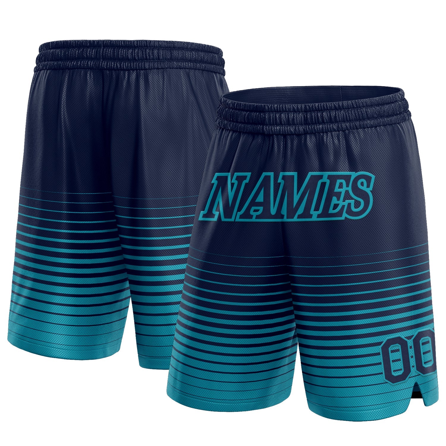Custom Navy Teal Pinstripe Fade Fashion Authentic Basketball Shorts - Main View
