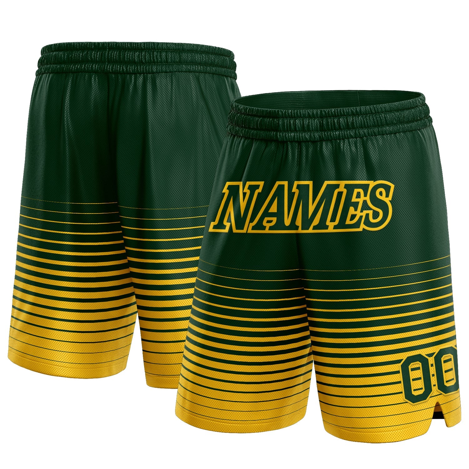 Custom Green Yellow Pinstripe Fade Fashion Authentic Basketball Shorts - Main View